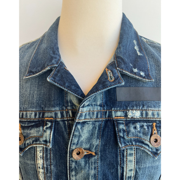 True Religion Denim Jacket Logo Mens sz L - Picture 3 of 11